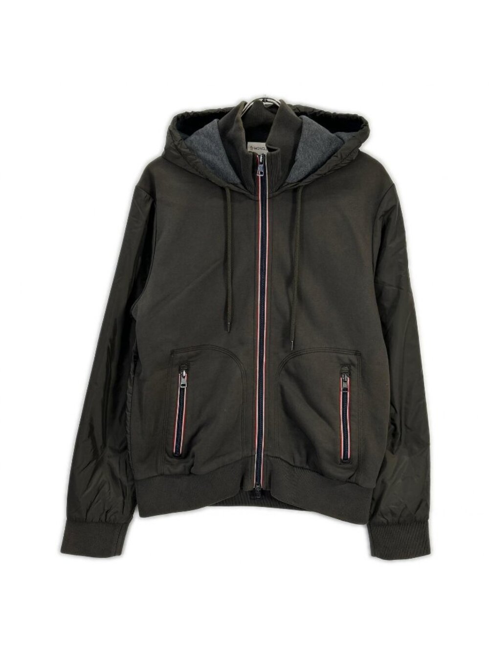 Moncler Khaki Maglia Cardigan Nylon Cut Replacement Hooded Zip Up Jacket